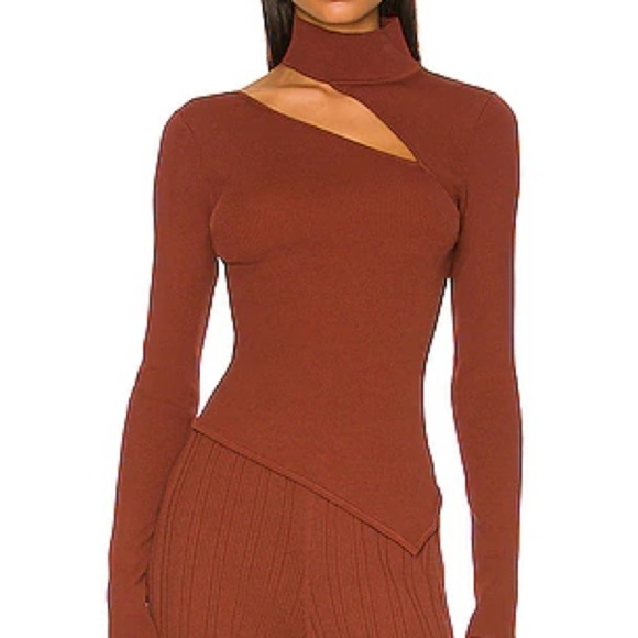 Cult Gaia Asymmetrical top shirt Krislyn Ember size large ribbed Revolve brown - Picture 1 of 10